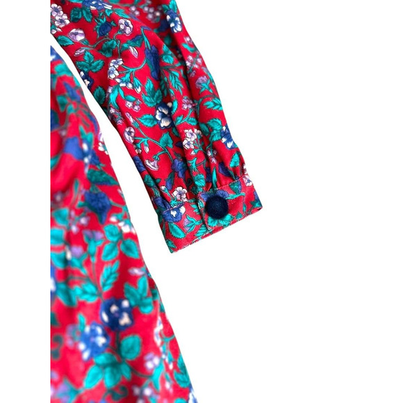 Vintage Jenny Mcdowell Girls Floral Dress Red Blue Velvet Button England Size 6 - Picture 4 of 11